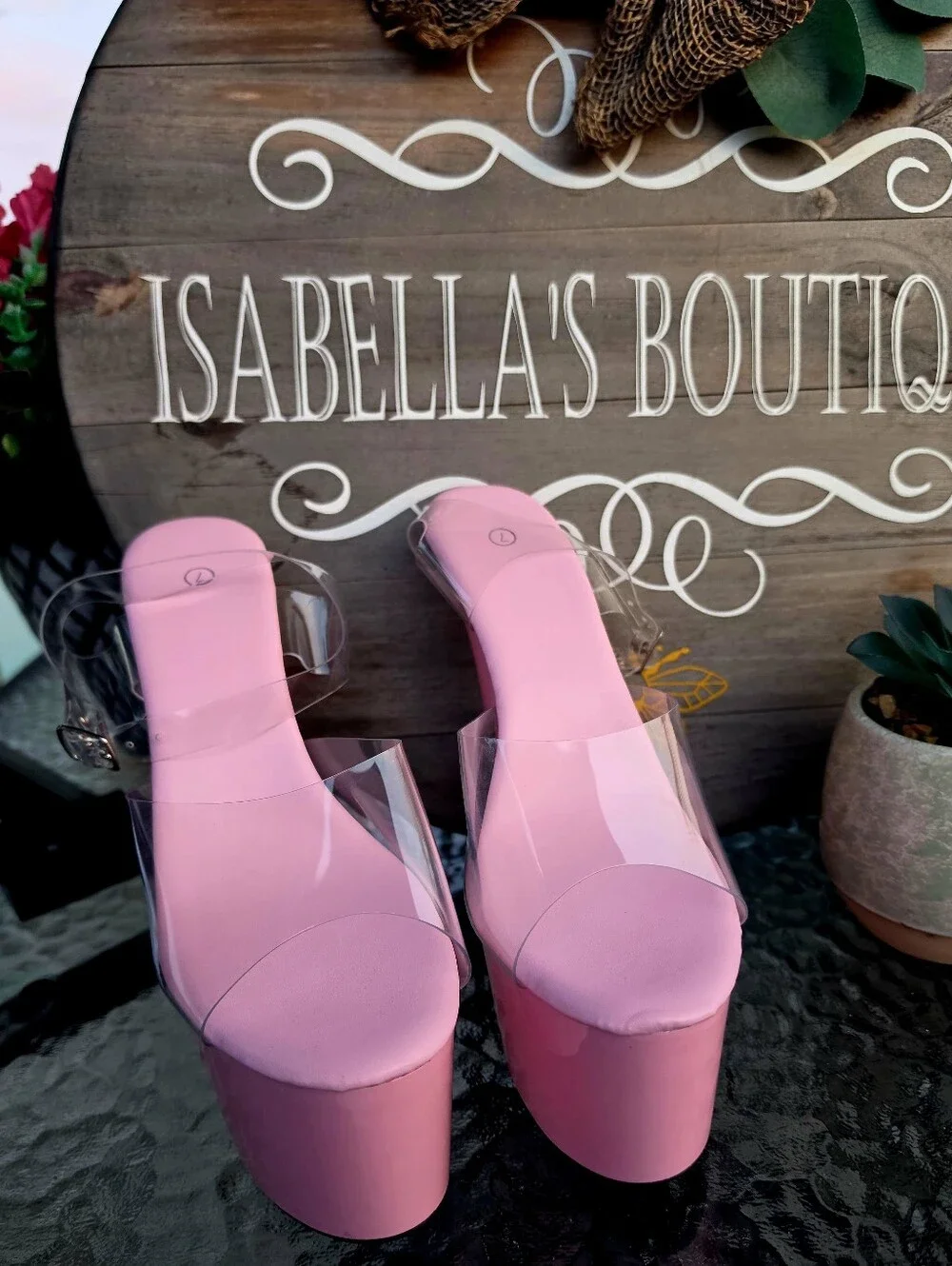 Pink Patent Clear-Strap Platform Heels